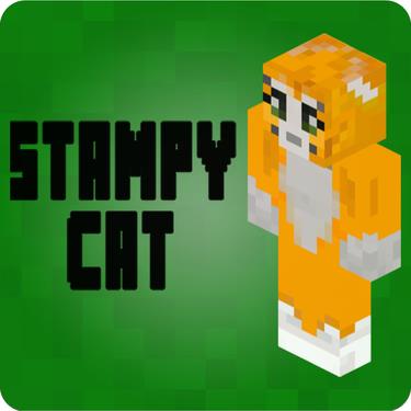 Picture of Stampy Cat Player Skin 3D Standing Left Pose And Black Text Wall Sticker