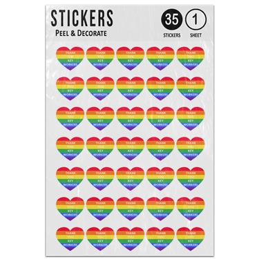 Picture of Thank You Key Workers Rainbow Love Heart Sticker Sheet