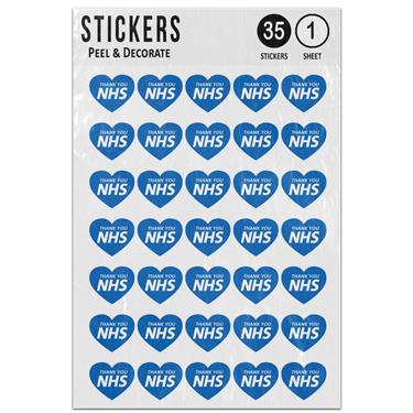 Picture of Thank You Nhs Blue Heavy Love Heart Sticker Sheet