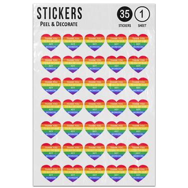 Picture of Thank You To All Of Our Key Workers Rainbow Love Heart Sticker Sheet