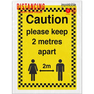 Picture of Caution Please Keep 2 Metres Apart Yellow Warning Adhesive Vinyl Sign