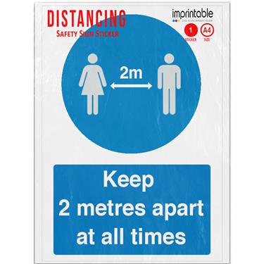 Picture of Keep 2 Metres Apart At All Times Blue Mandatory Adhesive Vinyl Sign