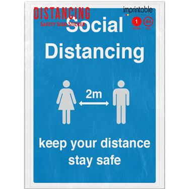 Picture of Keep Your Distance 2M Social Distancing Blue Mandatory Adhesive Vinyl Sign