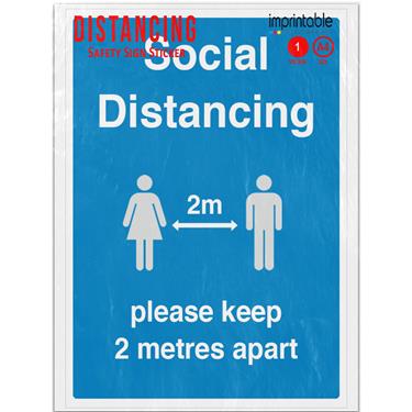 Picture of Please Keep 2 Metres Apart Social Distancing Blue Mandatory Adhesive Vinyl Sign