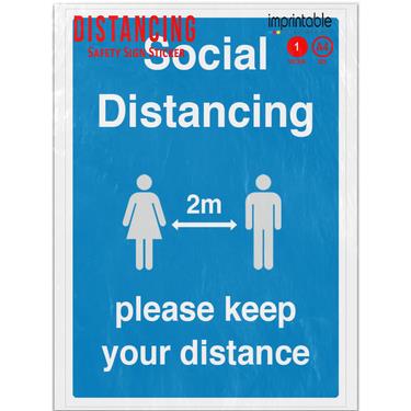 Picture of Please Keep Your Distance Social Distancing Blue Mandatory Adhesive Vinyl Sign