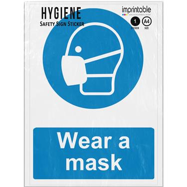 Picture of Wear A Mask Facemask Blue Mandatory PPE Adhesive Vinyl Sign