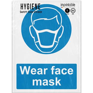 Picture of Wear Face Mask Blue Mandatory PPE Adhesive Vinyl Sign