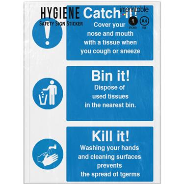 Picture of Catch It Bin It Kill It Blue Mandatory Information Adhesive Vinyl Sign