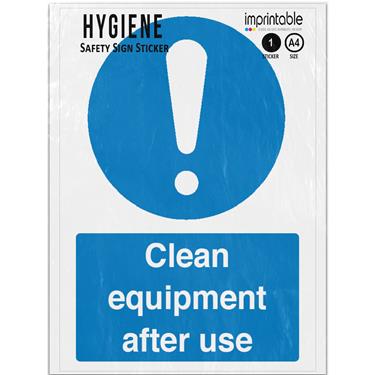 Picture of Clean Equipment After Use Blue Mandatory Cleaning Adhesive Vinyl Sign