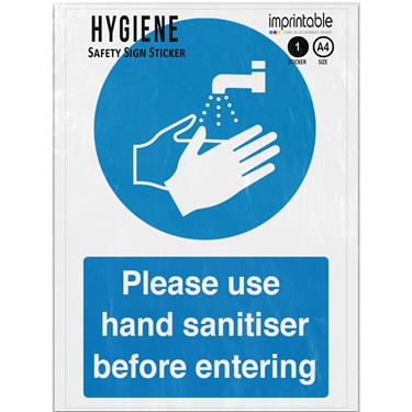 Picture of Please Use Sanitiser Before Entering Blue Mandatory Adhesive Vinyl Sign
