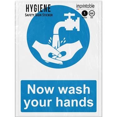 Picture of Now Wash Your Hands Blue Mandatory Adhesive Vinyl Sign