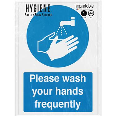 Picture of Please Wash Your Hands Frequently Blue Mandatory Adhesive Vinyl Sign