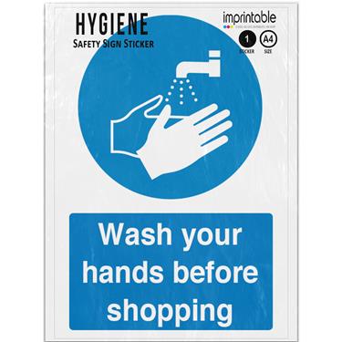 Picture of Wash Your Hands Before Shopping Blue Mandatory Adhesive Vinyl Sign