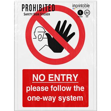 Picture of No Entry Follow One Way System Red No Prohibited Adhesive Vinyl Sign