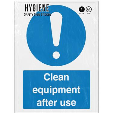 Picture of Clean Equipment After Use Blue Mandatory Cleaning Adhesive Vinyl Sign