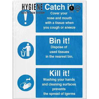 Picture of Catch It Bin It Kill It Blue Mandatory Hygiene Adhesive Vinyl Sign