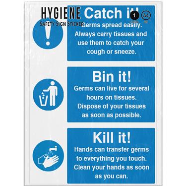 Picture of Catch It Bin It Kill It Detailed Blue Mandatory Hygiene Adhesive Vinyl Sign