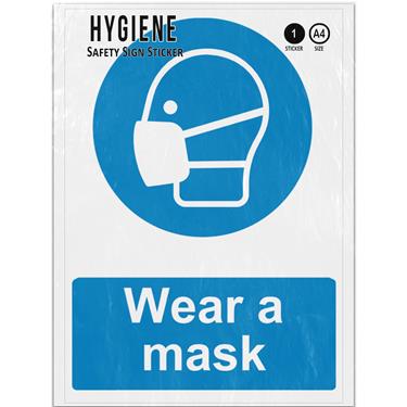 Picture of Wear A Mask Facemask Blue Mandatory PPE Adhesive Vinyl Sign