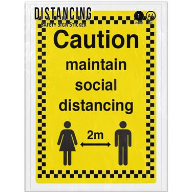 Picture of Caution Maintain Social Distancing 2M Yellow Warning Adhesive Vinyl Sign