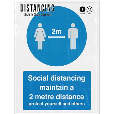 Picture of Maintain A 2 Metre Distance Protect Yourself Blue Madatory Adhesive Vinyl Sign