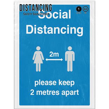 Picture of Please Keep 2 Metres Apart Social Distancing Blue Mandatory Adhesive Vinyl Sign