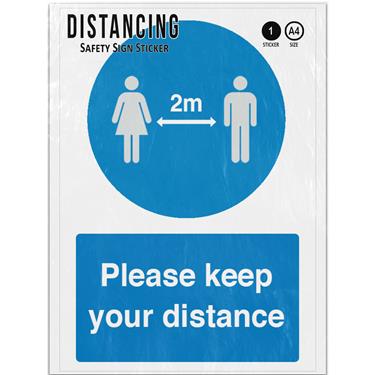 Picture of Please Keep Your Distance Blue Mandatory Adhesive Vinyl Sign