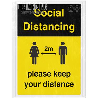 Picture of Please Keep Your Distance Social Distancing Yellow Warning Adhesive Vinyl Sign
