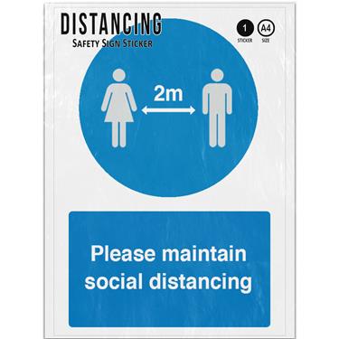 Picture of Please Maintain Social Distancing Blue Mandatory Adhesive Vinyl Sign