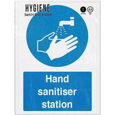 Picture of Sanitiser Station Blue Mandatory Hands Hygiene Adhesive Vinyl Sign