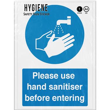 Picture of Please Use Sanitiser Before Entering Blue Hands Hygiene Adhesive Vinyl Sign