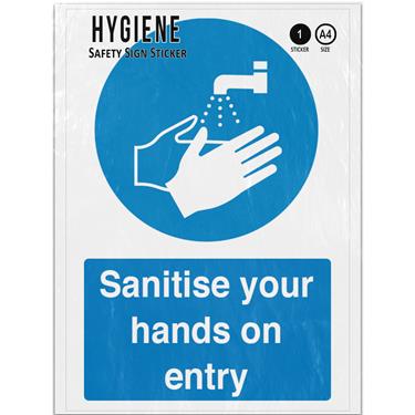 Picture of Sanitise Your Hands On Entry Blue Mandatory Hygiene Adhesive Vinyl Sign