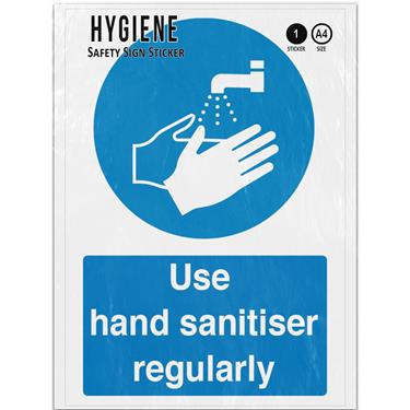 Picture of Use Hand Sanitiser Regularly Blue Mandatory Hands Hygiene Adhesive Vinyl Sign