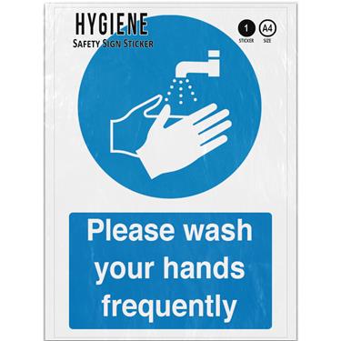 Picture of Please Wash Your Hands Frequently Blue Mandatory Hygiene Adhesive Vinyl Sign