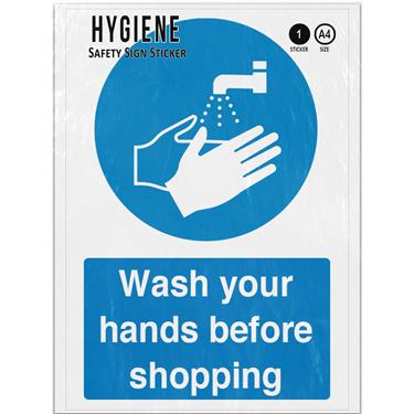 Picture of Wash Your Hands Before Shopping Blue Mandatory Hygiene Adhesive Vinyl Sign
