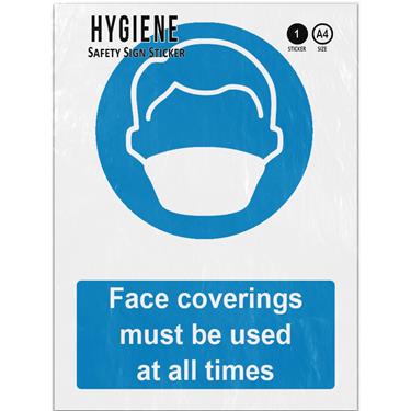 Picture of Face Coverings Must Be Worn At All Times Blue Mandatory PPE Adhesive Vinyl Sign