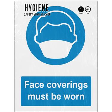 Picture of Face Coverings Must Be Worn Blue Mandatory PPE Adhesive Vinyl Sign