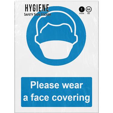 Picture of Please Wear A Face Covering Blue Mandatory PPE Adhesive Vinyl Sign