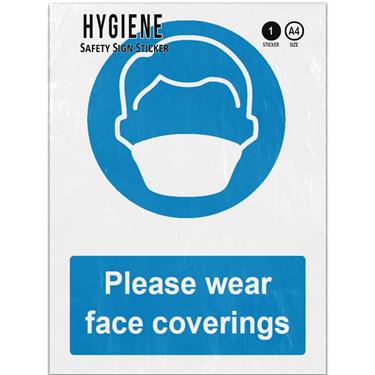 Picture of Please Wear Face Coverings Blue Mandatory PPE Adhesive Vinyl Sign
