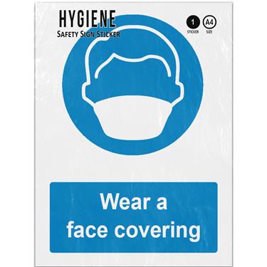 Picture of Wear A Face Covering Blue Mandatory PPE Adhesive Vinyl Sign