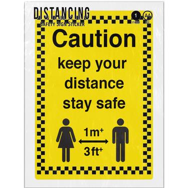 Picture of 1 Metre Plus Caution Keep Your Distance Stay Safe Yellow Warning Adhesive Vinyl Sign