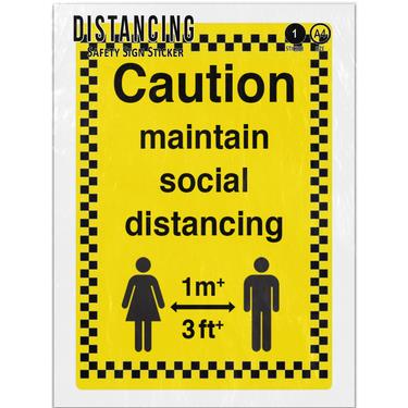 Picture of 1 Metre Plus Caution Maintain Social Distancing Yellow Adhesive Vinyl Sign