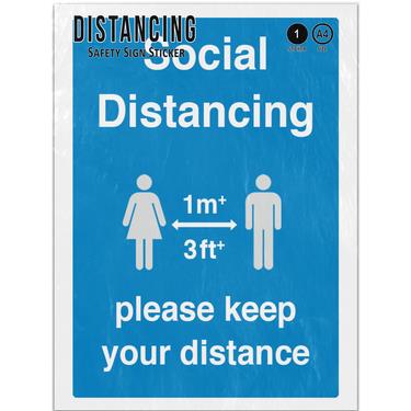 Picture of 1 Metre Plus Please Keep Your Distance Social Blue Adhesive Vinyl Sign