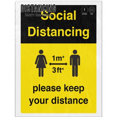 Picture of 1 Metre Plus Please Keep Your Distance Social Yellow Adhesive Vinyl Sign