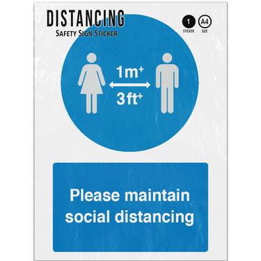 Picture of 1 Metre Plus Please Maintain Social Distancing Blue Adhesive Vinyl Sign