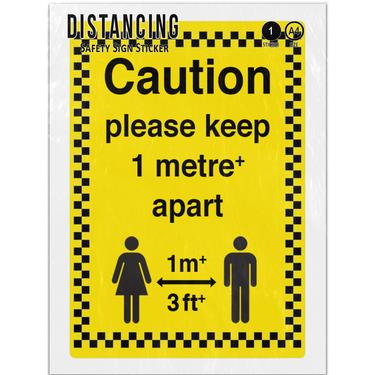 Picture of Caution Please Keep 1 Metre Plus Apart Yellow Warning Adhesive Vinyl Sign