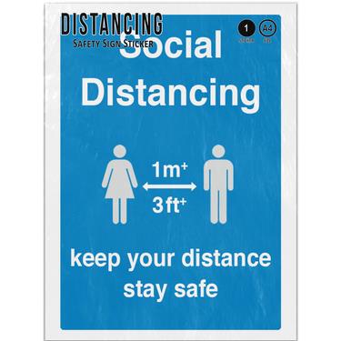 Picture of Keep Your Distance 1 Metre Plus Social Distancing Blue Adhesive Vinyl Sign