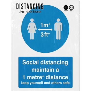 Picture of Maintain A 1 Metre Plus Distance Keep Yourself Safe Blue Adhesive Vinyl Sign