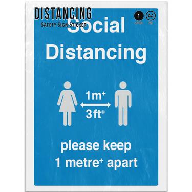 Picture of Please Keep 1 Metre Plus Apart Social Distancing Blue Adhesive Vinyl Sign
