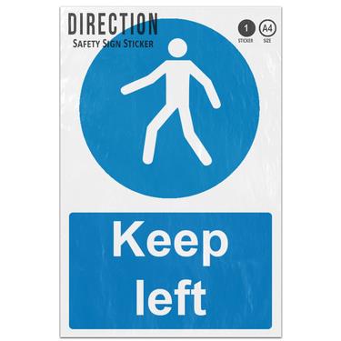 Picture of Keep Left Person Blue Circle Mandatory Direction Adhesive Vinyl Sign
