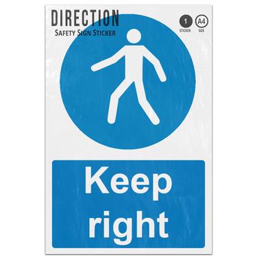 Picture of Keep Right Person Blue Circle Mandatory Direction Adhesive Vinyl Sign